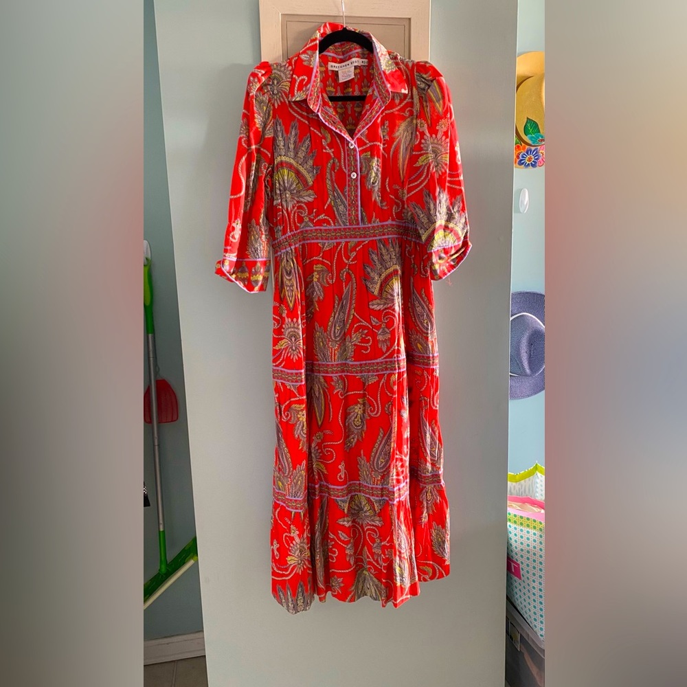 Gretchen Scott Designs Red/Orange Paisley Button-Front Midi Dress